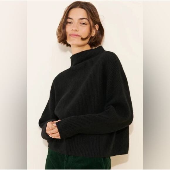 Anthropologie Sweaters - Anthropologie The Enza Ribbed Cashmere Sweater Cropped Long Sleeve Edition Black